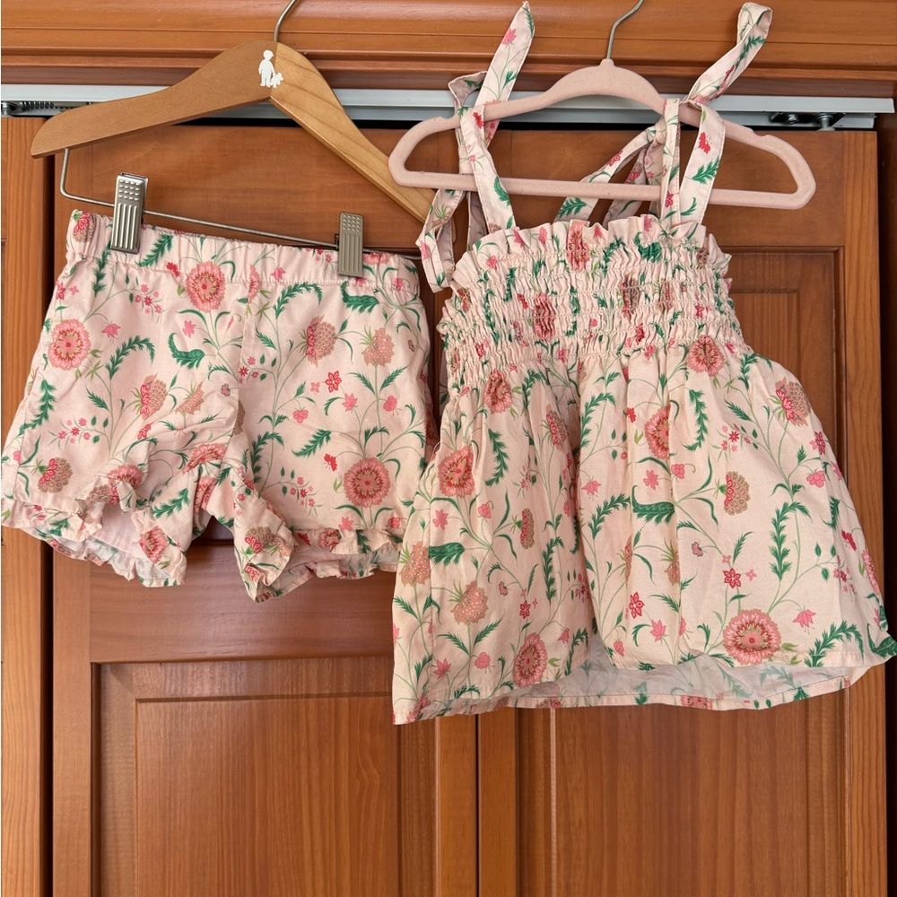 Minnow x Sister Parish collab Girls Cloister botanical smocked short set